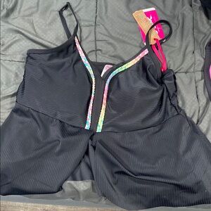 Black Swimsuit with Rainbow Trim